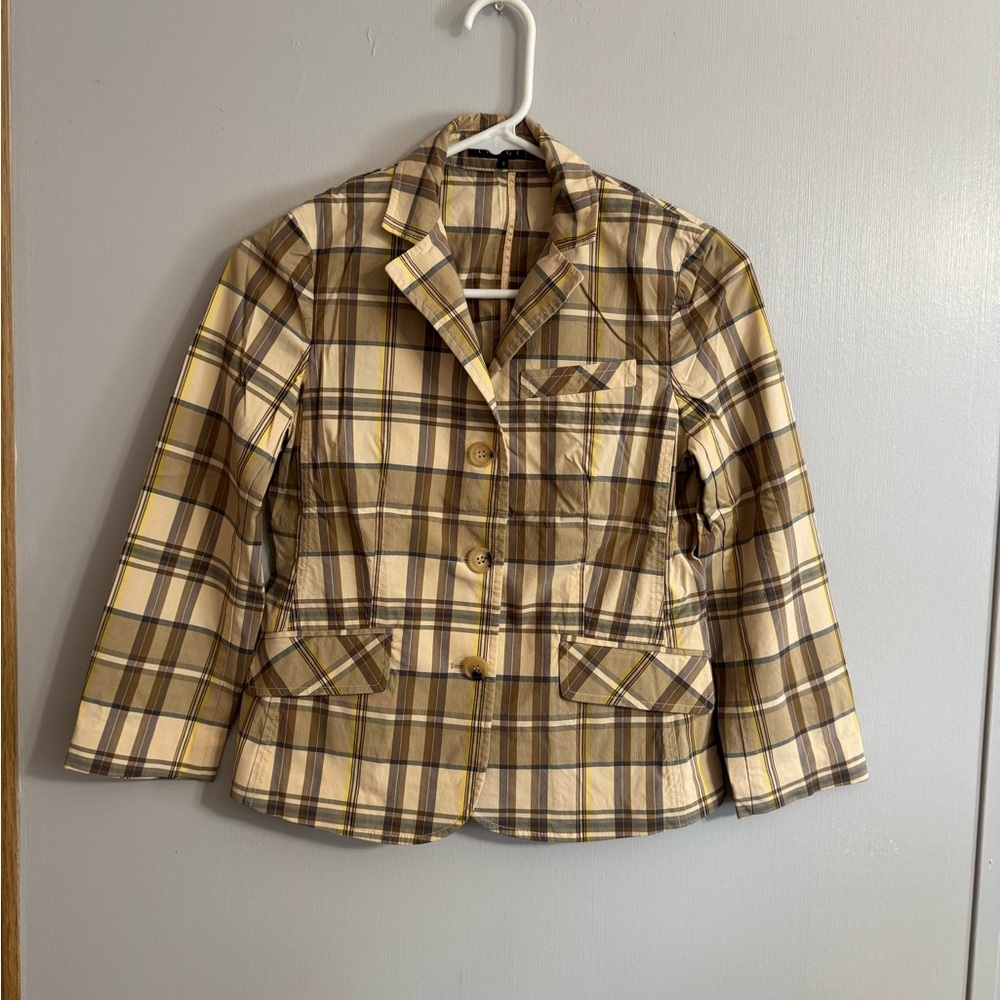 Theory Women's Plaid Blazer in Brown and Cream Size 0